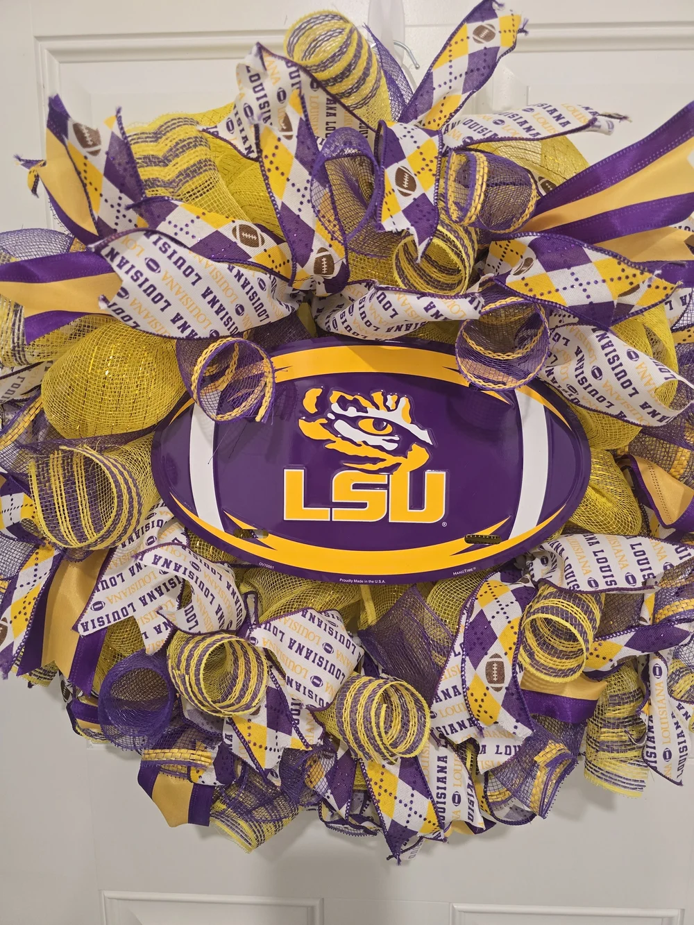 LSU Purple & Gold Wreath with Tiger Logo Football